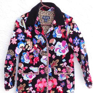 Girl's Floral Leopard Print Coat Velvet Jacket